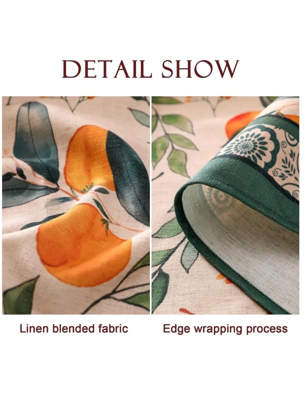 Orange Floral Tablecloth French Linen - 55” Round